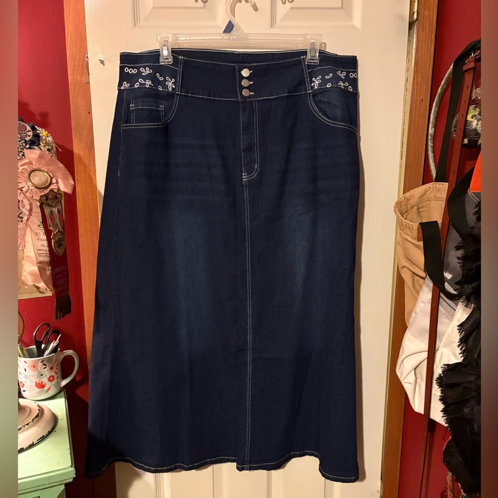 Embroidered Denim Skirt